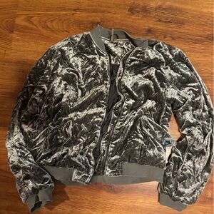 Free People Gray Velvet Bomber Jacket